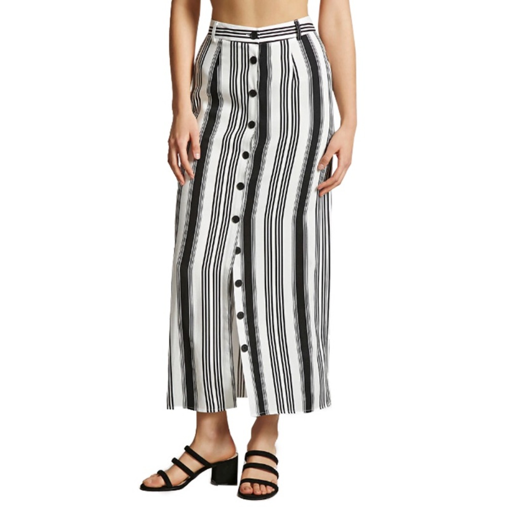 Forever 21 Striped Button Front Midi Skirt